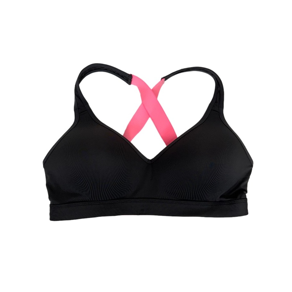 SO Intimates Dark Gray & Hot Pink Popover Sports Bra With Criss Cross Straps